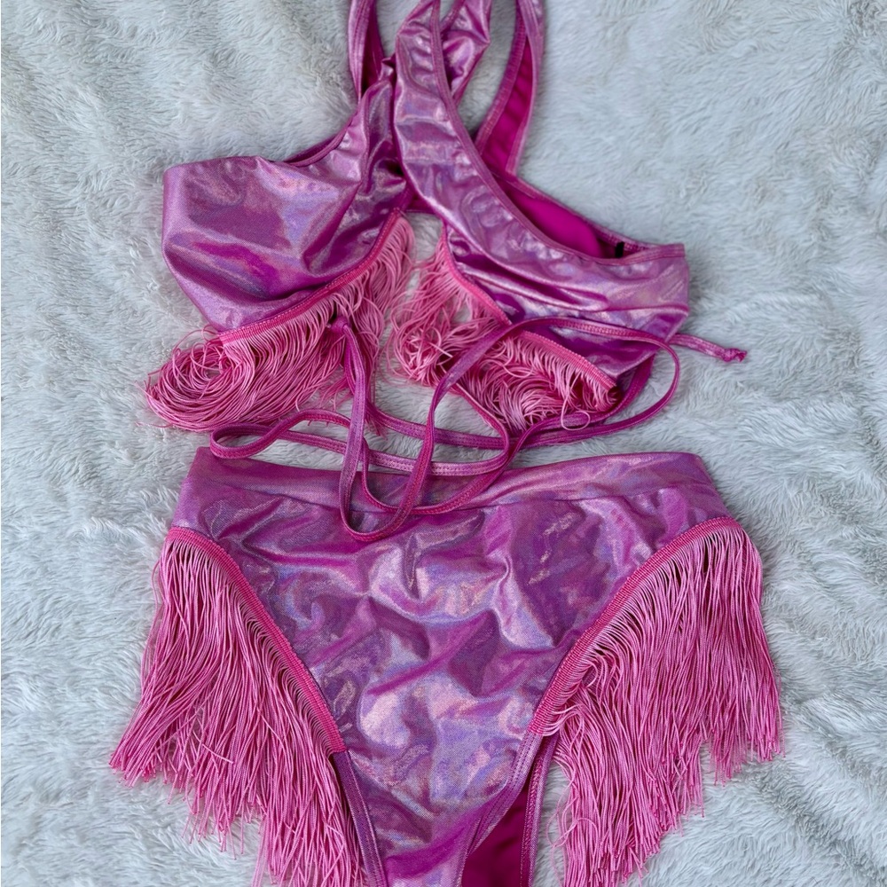 Pink Fringe Set with Hat